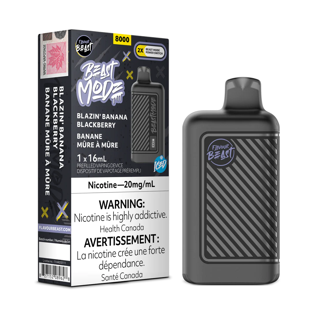 Flavour Beast Beast Mode 8K Blazin’ Banana Blackberry Iced 16ml 20mg