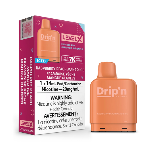 Level X Drip’n By Envi 7K Raspberry Peach Mango Ice 14mL 20mg