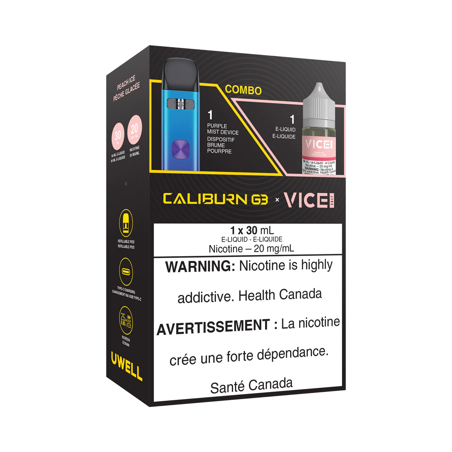 COMBO Caliburn G3 + VICE Salt E-juice Peach Ice 30ml 20mg