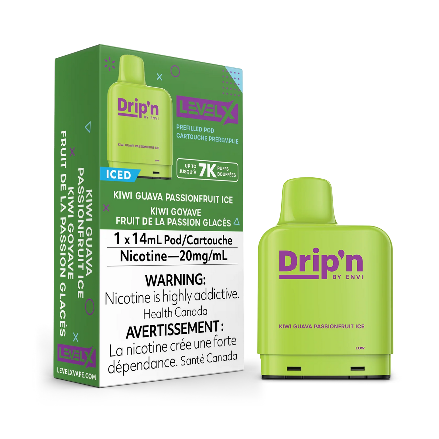 Level X Drip’n By Envi 7K Kiwi Guava Passionfruit Ice 14mL 20mg