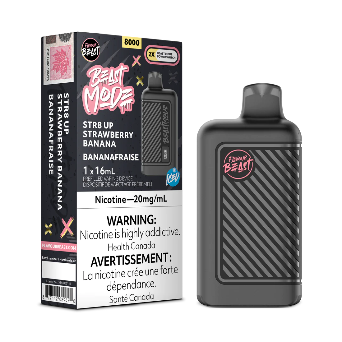 Flavour Beast Beast Mode 8K STR8 Up Strawberry Iced 16ml 20mg
