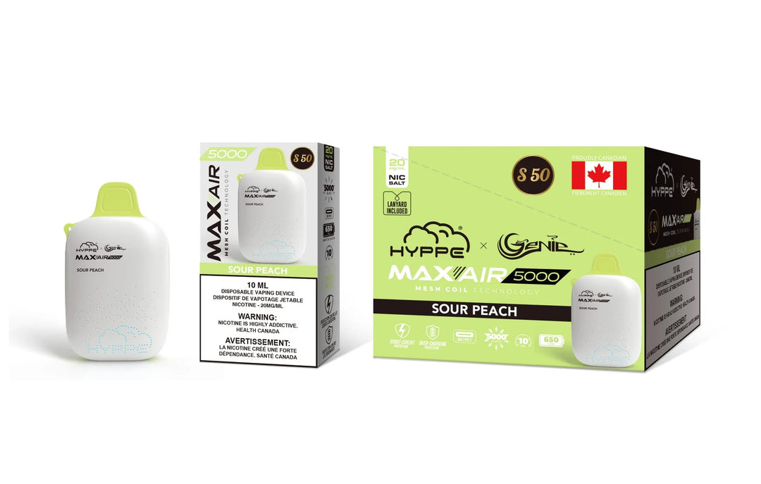 HYPPE & GENIE MAX-AIR 5000 - Sour Peach 10ml 20mg