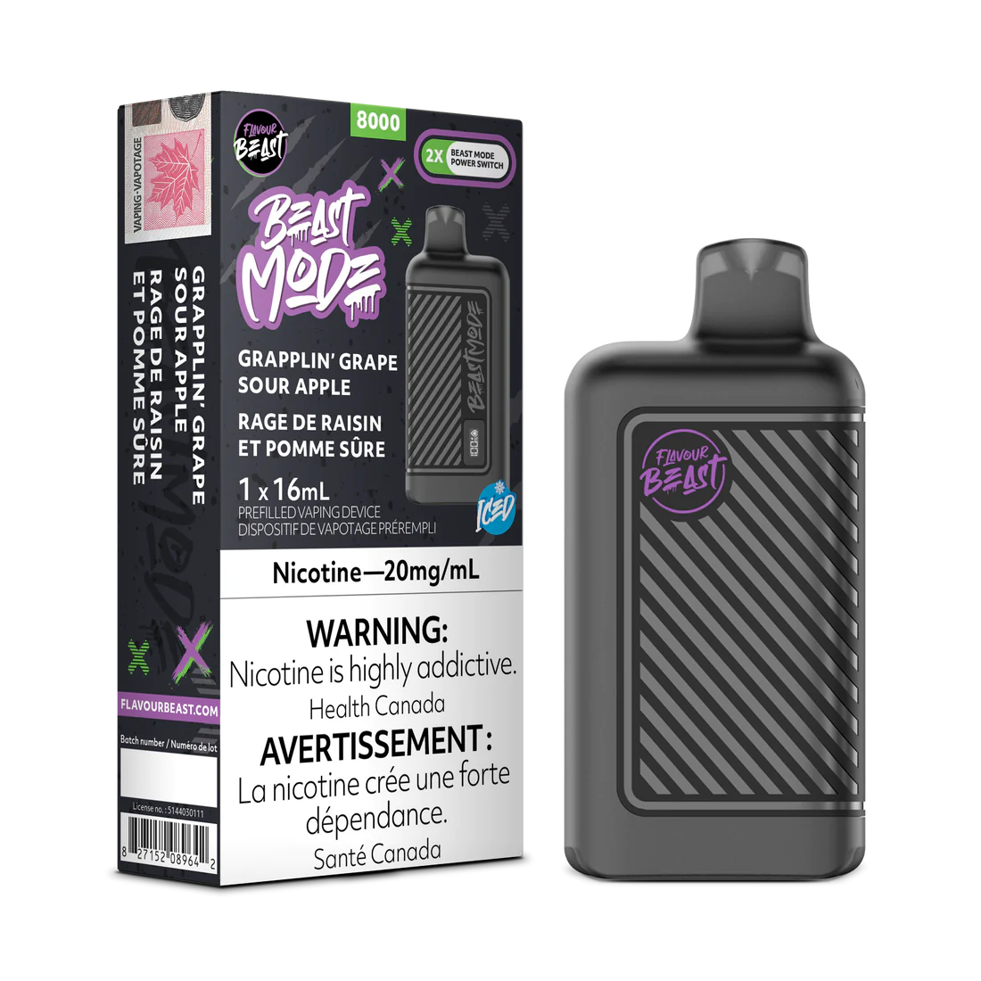 Flavour Beast Beast Mode 8K Grapplin’ Grape Sour Apple Iced 16ml 20mg