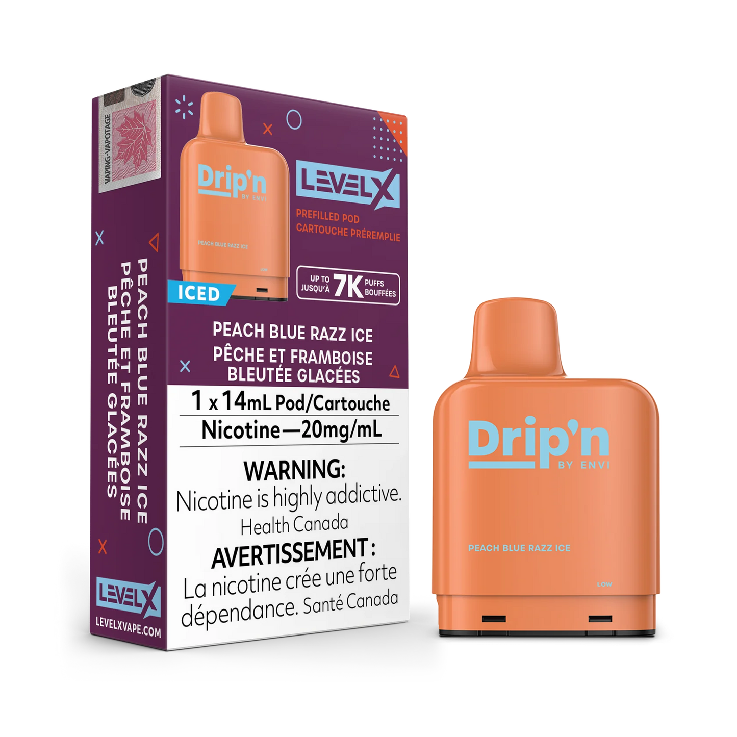 Level X Drip’n By Envi 7K Peach Blue Razz Ice 14mL 20mg