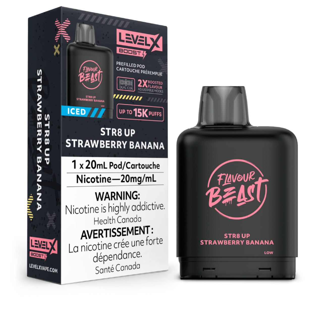 Level X Flavour Beast Boost Pod 20mL - STR8 Up Strawberry Banana Iced