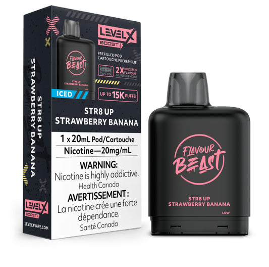Level X Flavour Beast Boost Pod 20mL - STR8 Up Strawberry Banana Iced