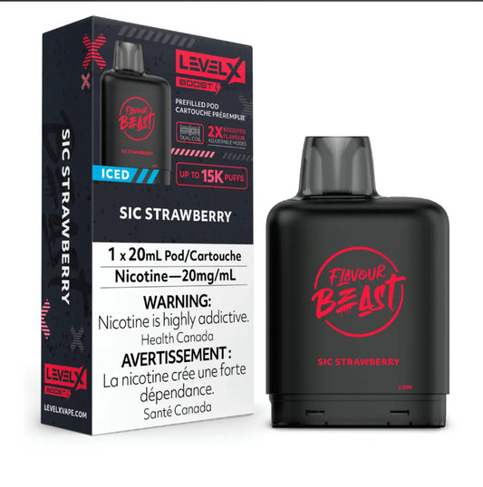 Level X Flavour Beast Boost Pod 20mL - Sic Strawberry Iced